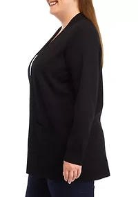 Plus Solid Rib Trim Open Cardigan