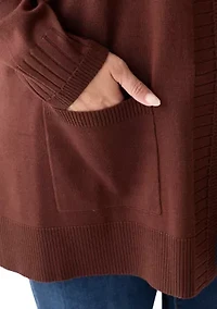Plus Solid Rib Trim Open Cardigan
