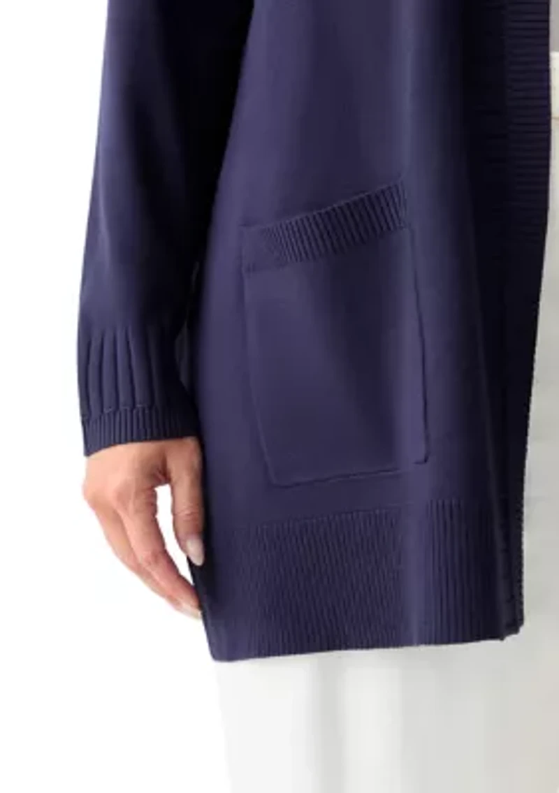 Plus Solid Rib Trim Open Cardigan