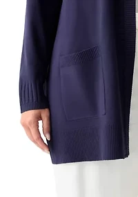 Plus Solid Rib Trim Open Cardigan