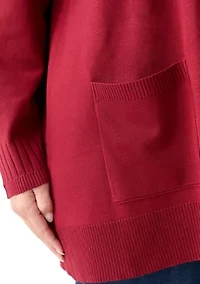 Plus Solid Rib Trim Open Cardigan