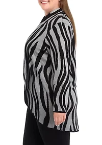 Plus Animal Printed Open Front Cardigan