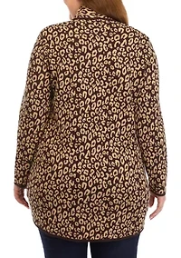 Plus Animal Print Shawl Collar Cardigan