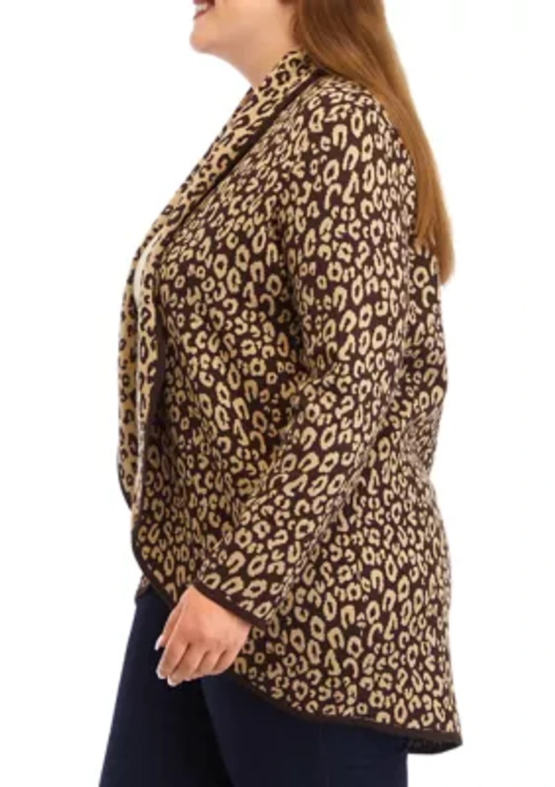 Plus Animal Print Shawl Collar Cardigan