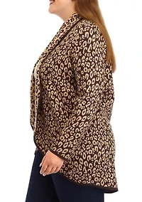 Plus Animal Print Shawl Collar Cardigan