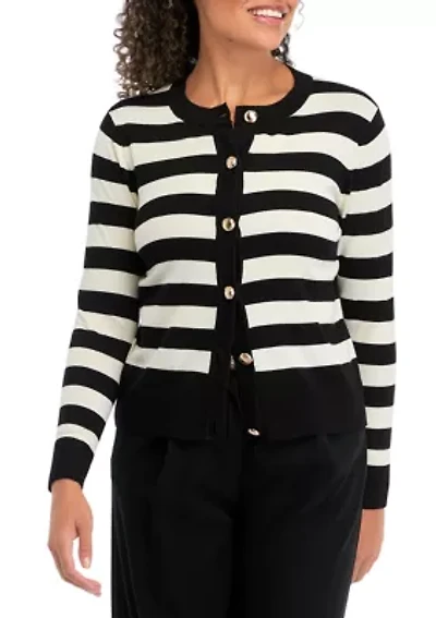 Petite Striped Cropped Cardigan