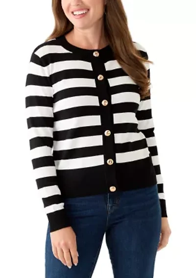 Petite Striped Cropped Cardigan
