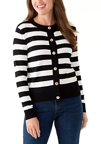 Petite Striped Cropped Cardigan