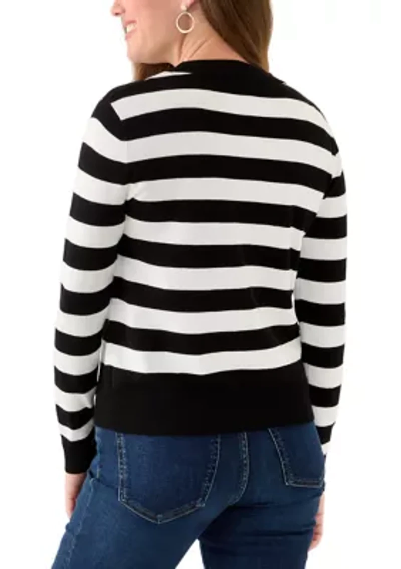 Petite Striped Cropped Cardigan