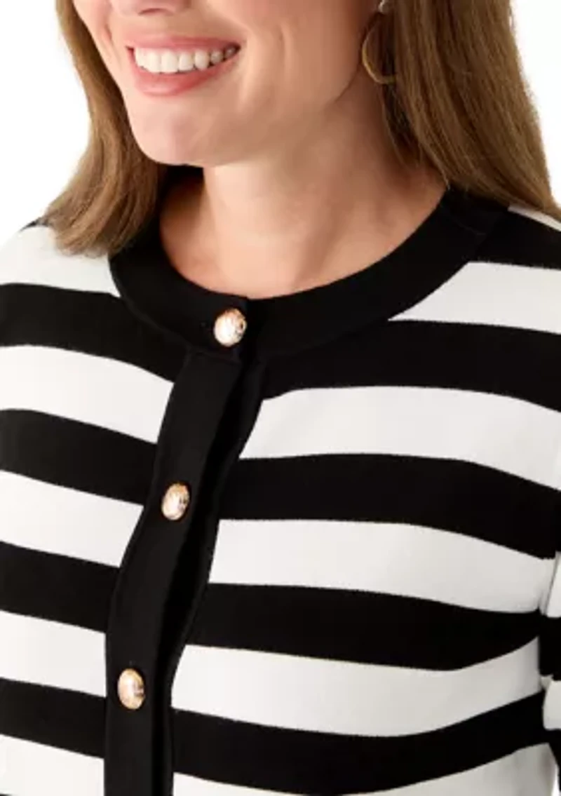 Petite Striped Cropped Cardigan