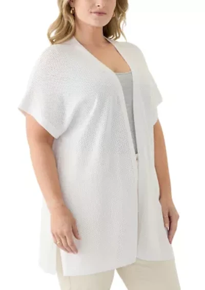 Plus Short Sleeve Mesh Flyaway Cardigan