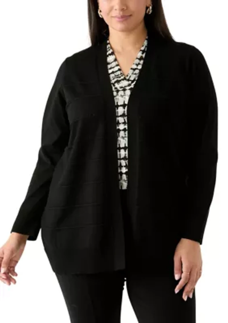 Women's Long Sleeve Pointelle Striped Cardigan