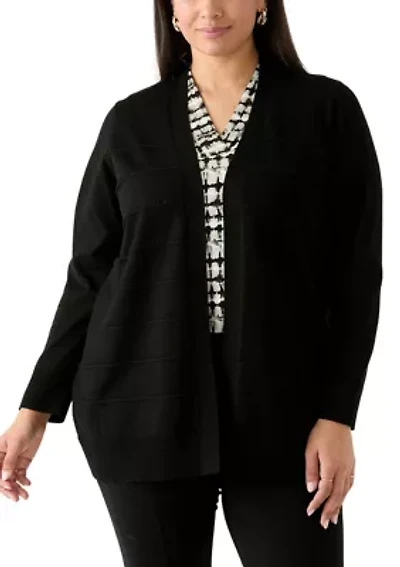 Women's Long Sleeve Pointelle Striped Cardigan