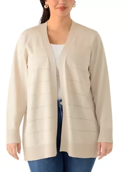 Plus Long Sleeve Pointelle Striped Cardigan