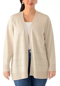 Plus Long Sleeve Pointelle Striped Cardigan