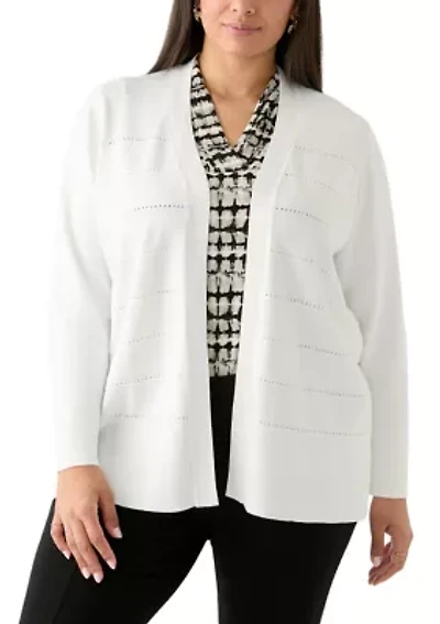 Plus Long Sleeve Pointelle Striped Cardigan