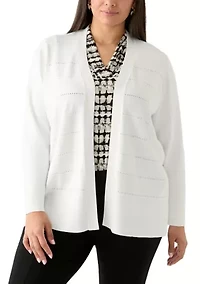 Plus Long Sleeve Pointelle Striped Cardigan