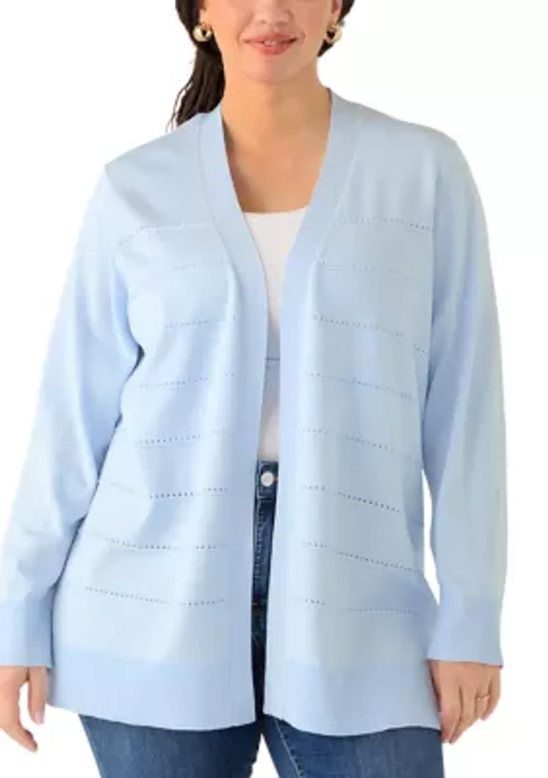 Plus Long Sleeve Pointelle Striped Cardigan