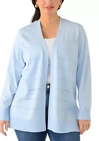 Plus Long Sleeve Pointelle Striped Cardigan