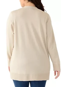 Plus Long Sleeve Pointelle Striped Cardigan