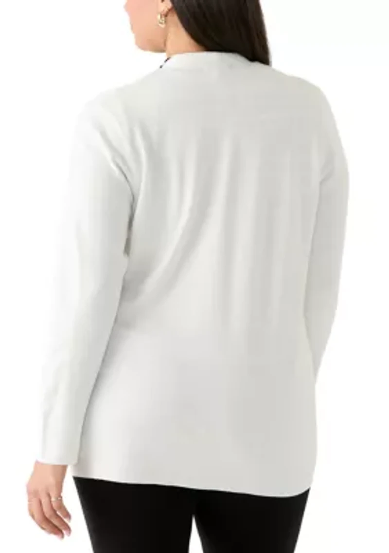 Plus Long Sleeve Pointelle Striped Cardigan