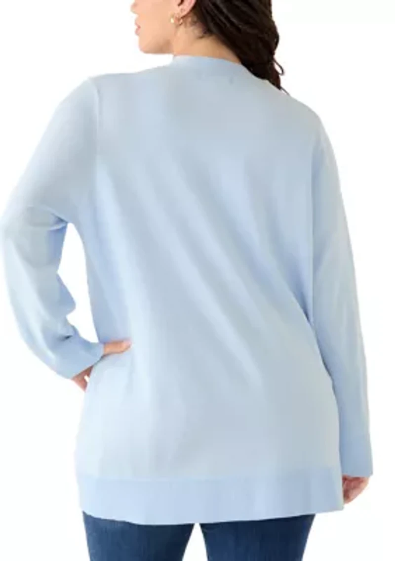 Plus Long Sleeve Pointelle Striped Cardigan