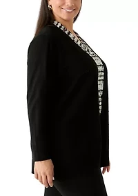Women's Long Sleeve Pointelle Striped Cardigan