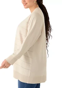 Plus Long Sleeve Pointelle Striped Cardigan