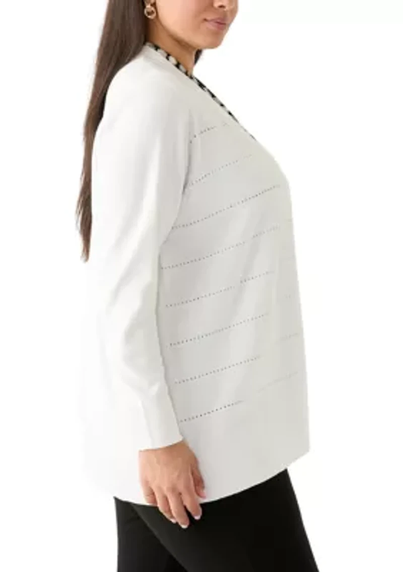 Plus Long Sleeve Pointelle Striped Cardigan