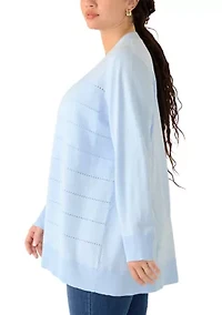 Plus Long Sleeve Pointelle Striped Cardigan