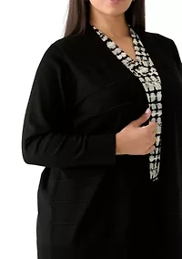 Women's Long Sleeve Pointelle Striped Cardigan
