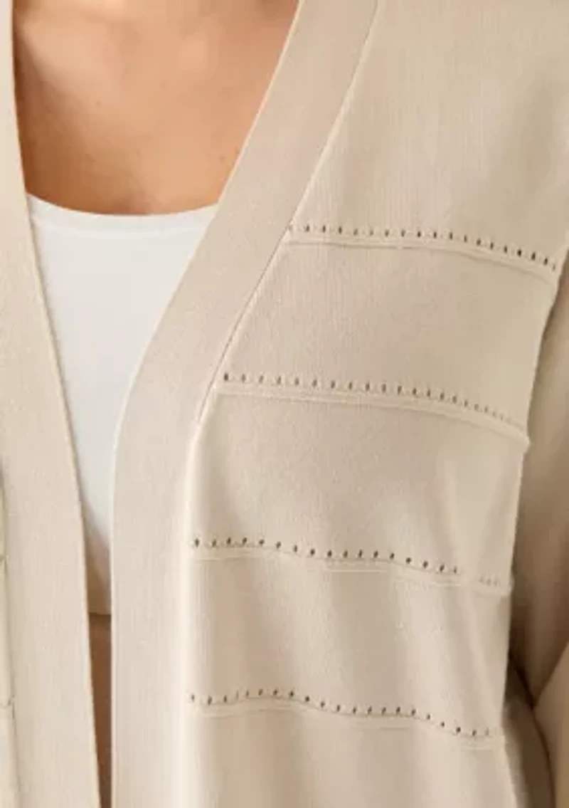 Plus Long Sleeve Pointelle Striped Cardigan