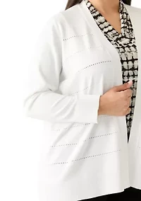 Plus Long Sleeve Pointelle Striped Cardigan