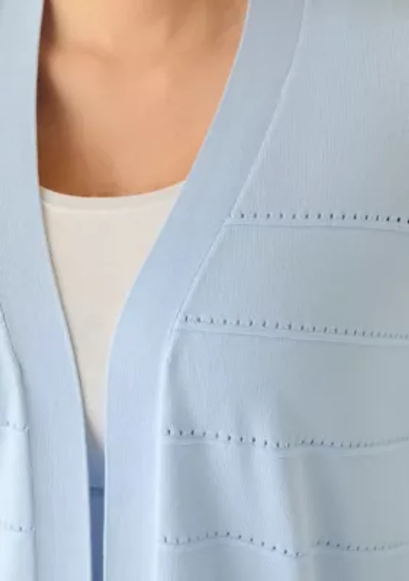 Plus Long Sleeve Pointelle Striped Cardigan