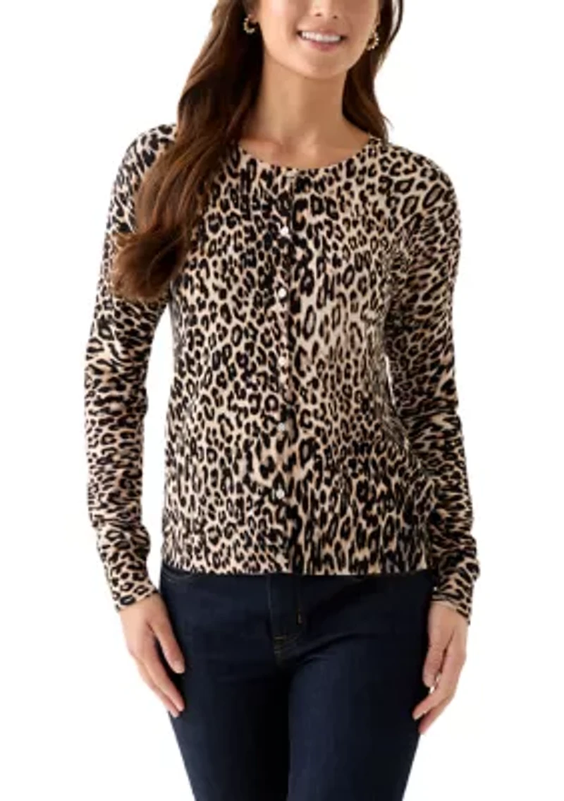Petite Heather Leopard Button Down Cardigan