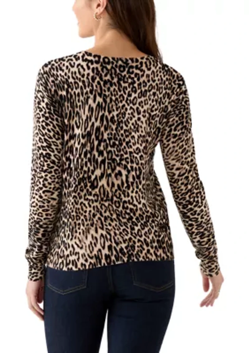 Petite Heather Leopard Button Down Cardigan