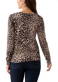 Petite Heather Leopard Button Down Cardigan