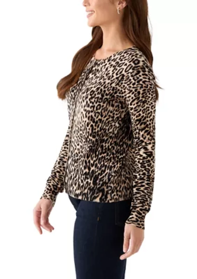 Petite Heather Leopard Button Down Cardigan