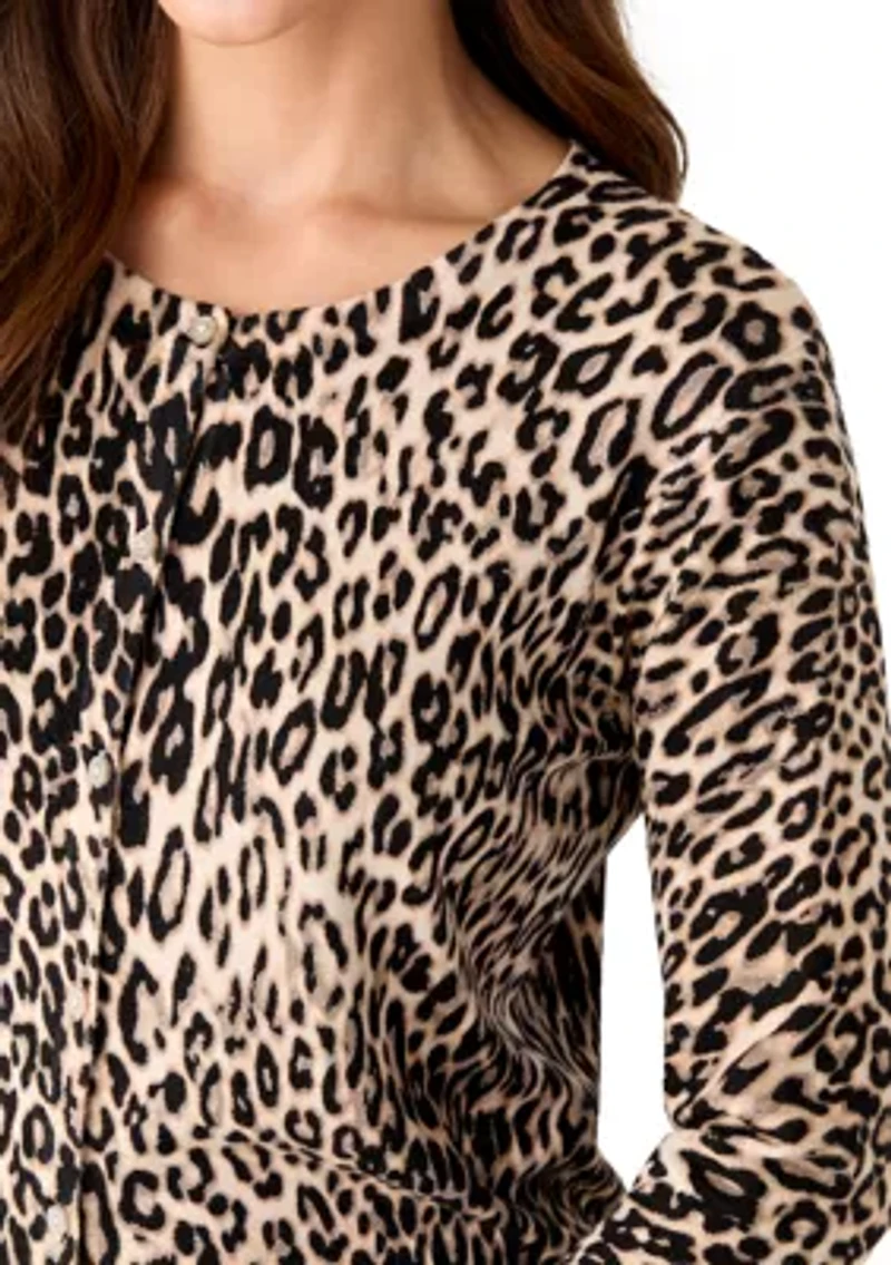Petite Heather Leopard Button Down Cardigan
