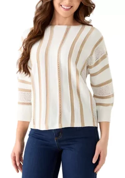 Petite 3/4 Sleeve Mix-Stitch Striped Dolman Sweater