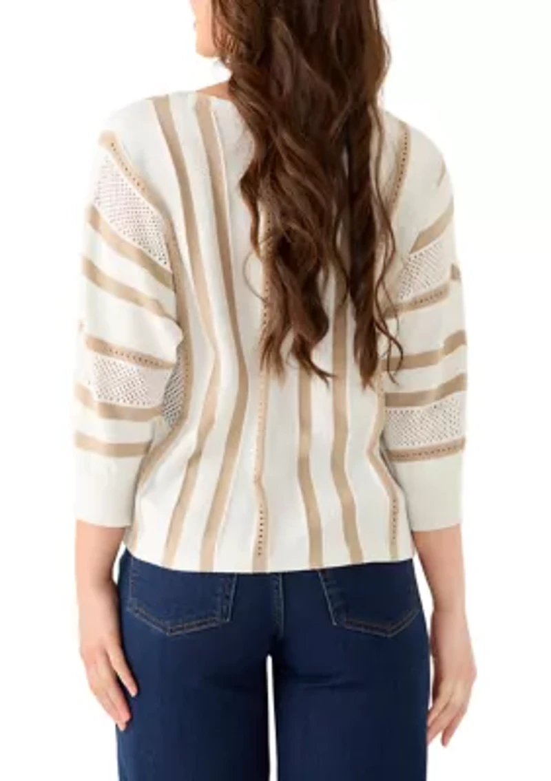 Petite 3/4 Sleeve Mix-Stitch Striped Dolman Sweater