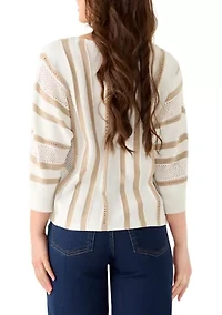 Petite 3/4 Sleeve Mix-Stitch Striped Dolman Sweater