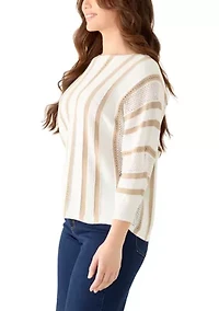 Petite 3/4 Sleeve Mix-Stitch Striped Dolman Sweater