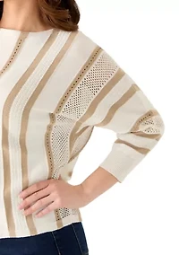 Petite 3/4 Sleeve Mix-Stitch Striped Dolman Sweater