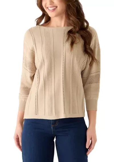 Petite 3/4 Mix-Stitch Dolman Sleeve Sweater