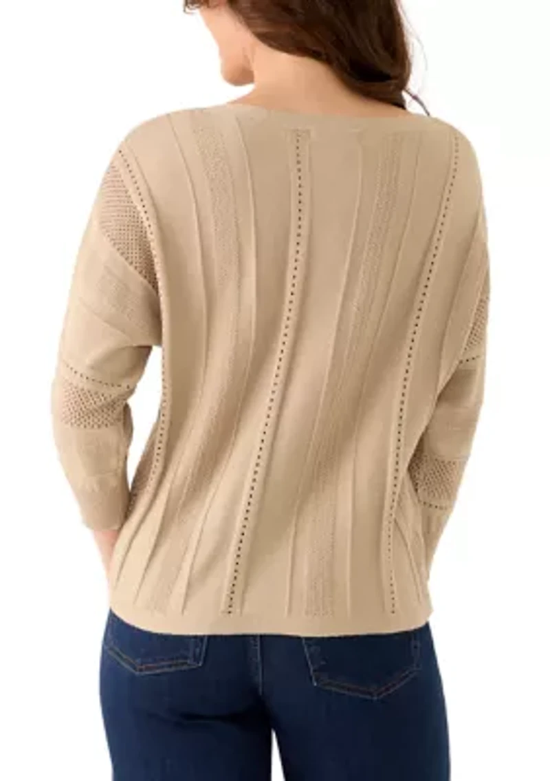 Petite 3/4 Mix-Stitch Dolman Sleeve Sweater