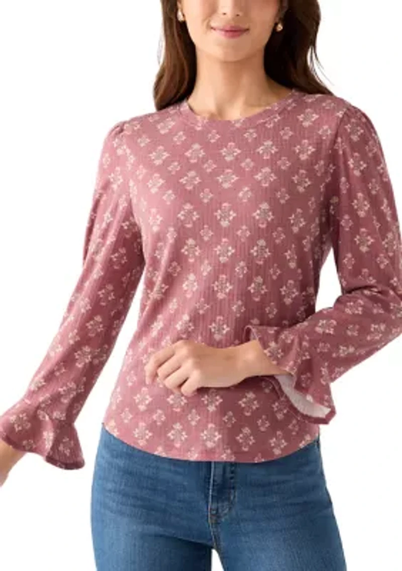 Petite Printed Ruffle Hem Top