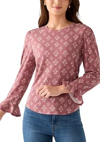 Petite Printed Ruffle Hem Top