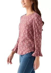 Petite Printed Ruffle Hem Top