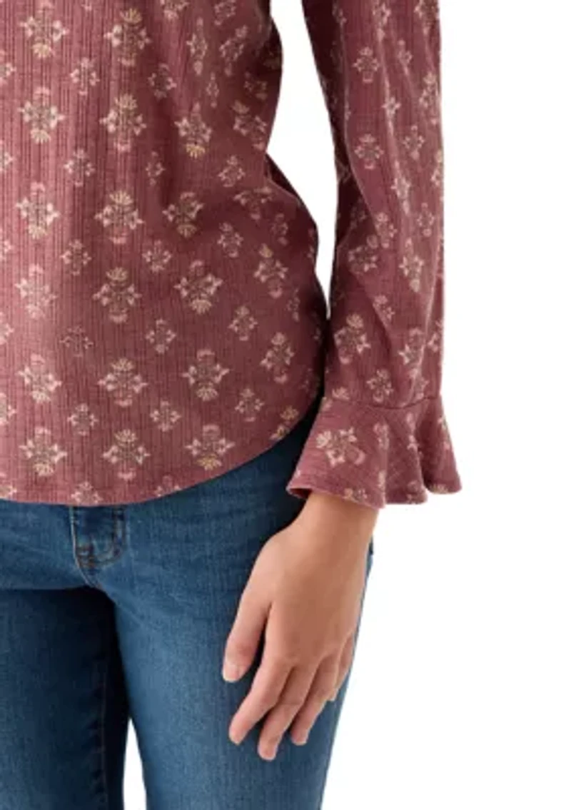 Petite Printed Ruffle Hem Top